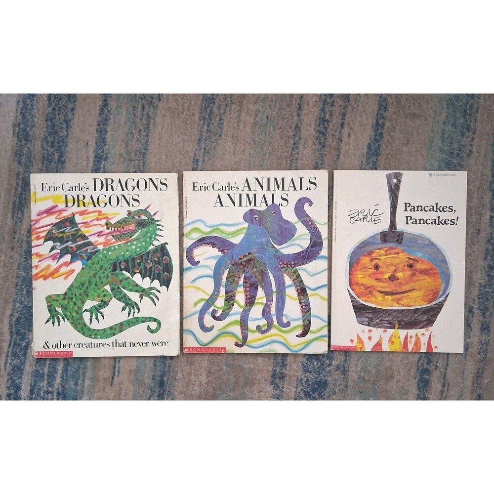 Lot of 3 Eric Carle Books for Children Toddlers:  Animals, Dragons,  Pancakes